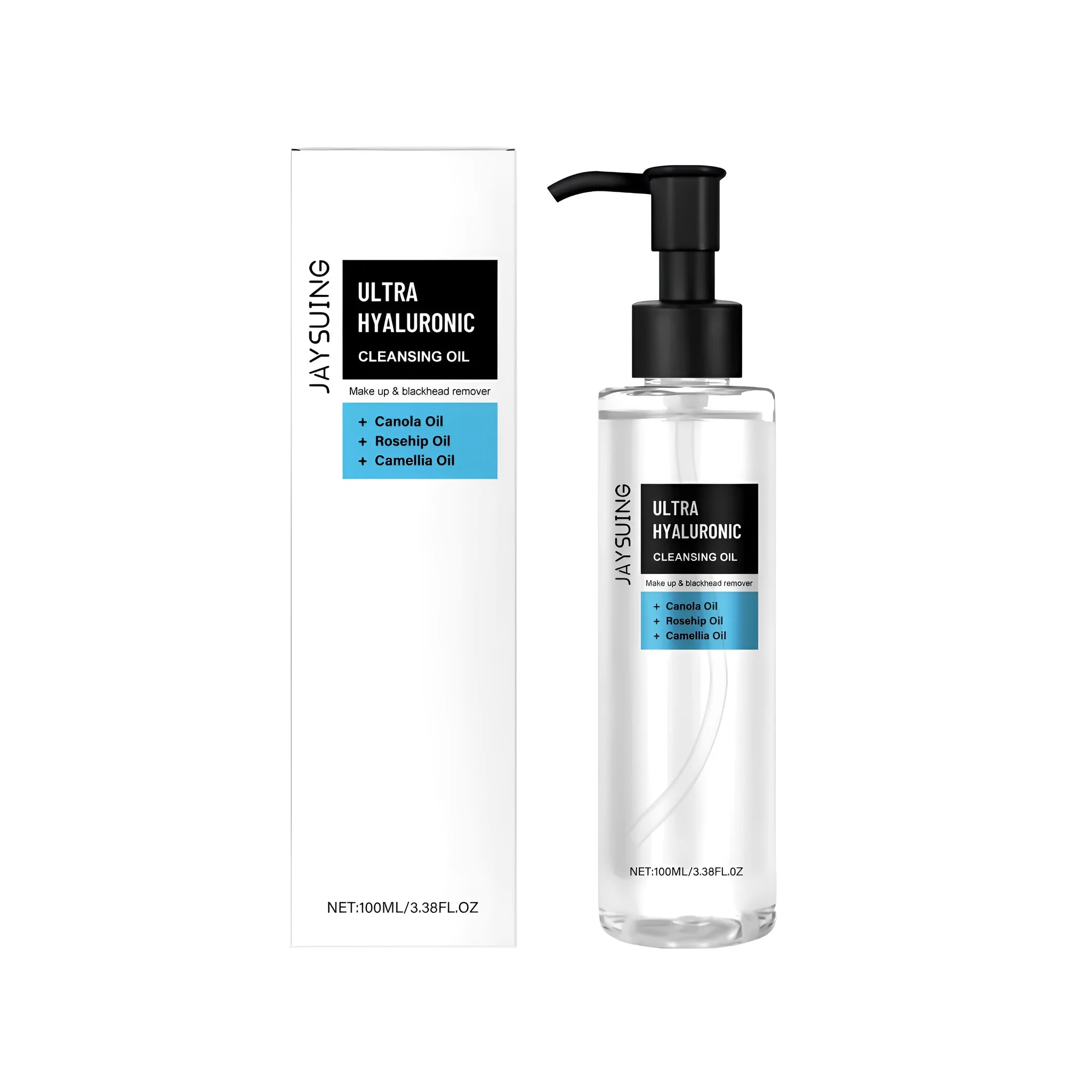 100 ml bottle of hyaluronic acid cleansing oil with camellia seed and rose hip oils
