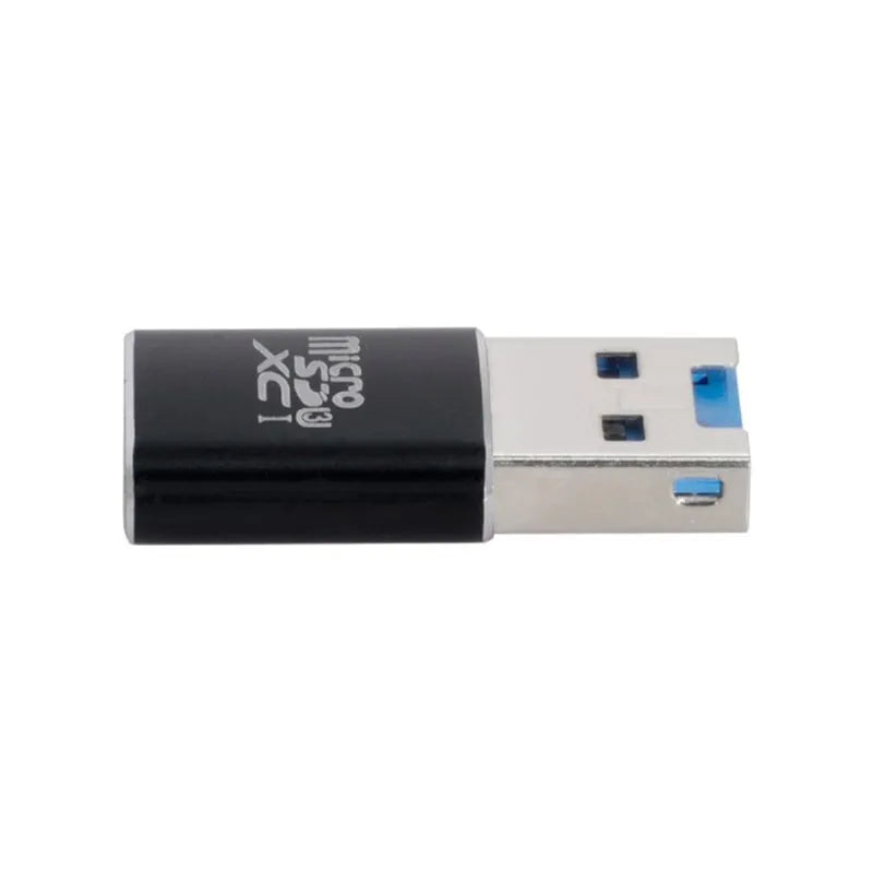 Black USB 3.0 card reader for Micro SD memory cards with SDHC and SDXC support.