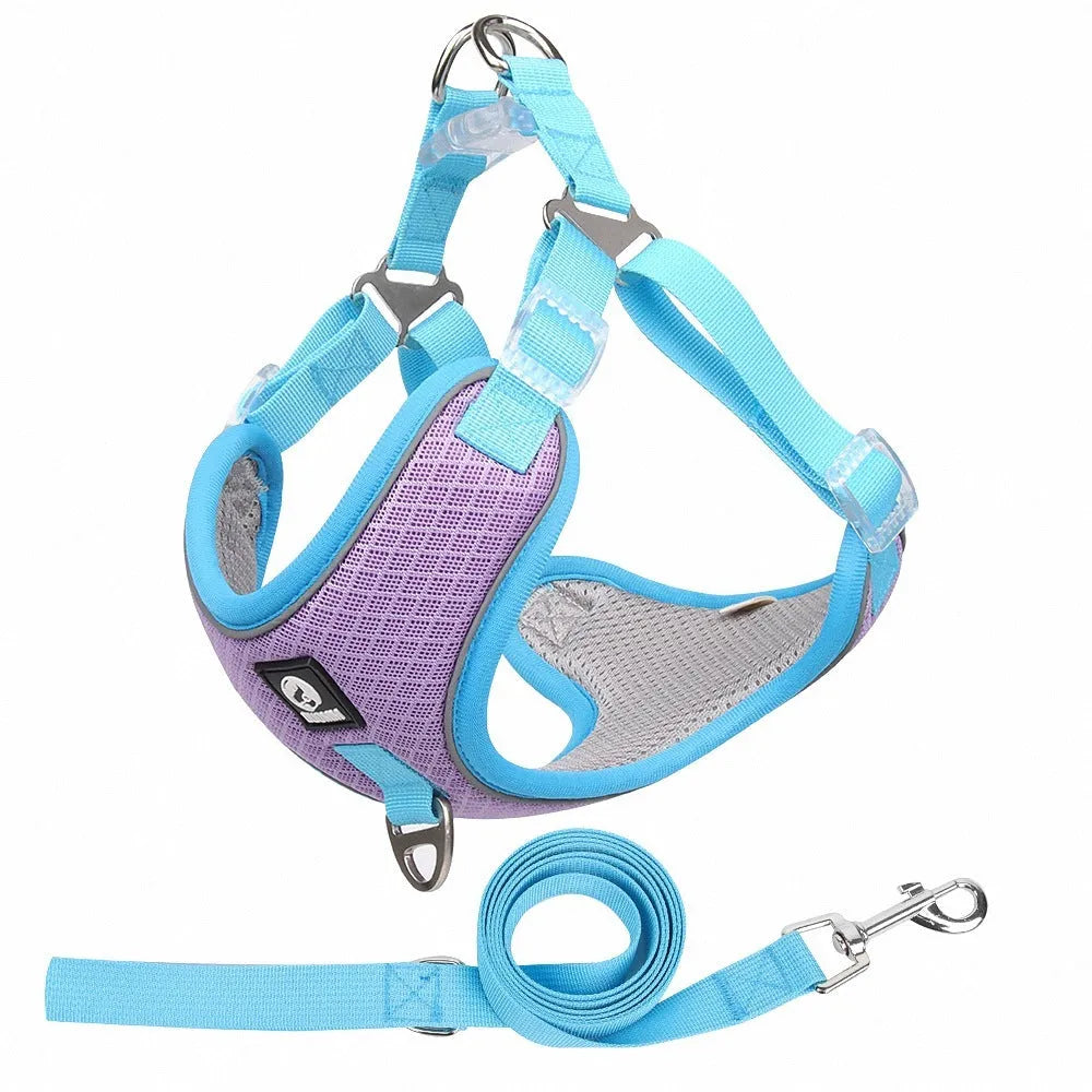 Adjustable reflective dog harness for small medium dogs in breathable polyester mesh