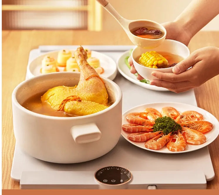 Elegant grey silicone flexible foldable warm chopping board with digital display and adjustable temperature control for kitchen food insulation